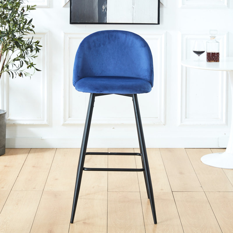 2 pièces tabourets de bar modernes, chaise de comptoir avec dossier. Pieds et repose-pieds en métal. Siège en tissu bleu. Assemblage facile pour la cuisine. Repose-pieds. Revêtement.