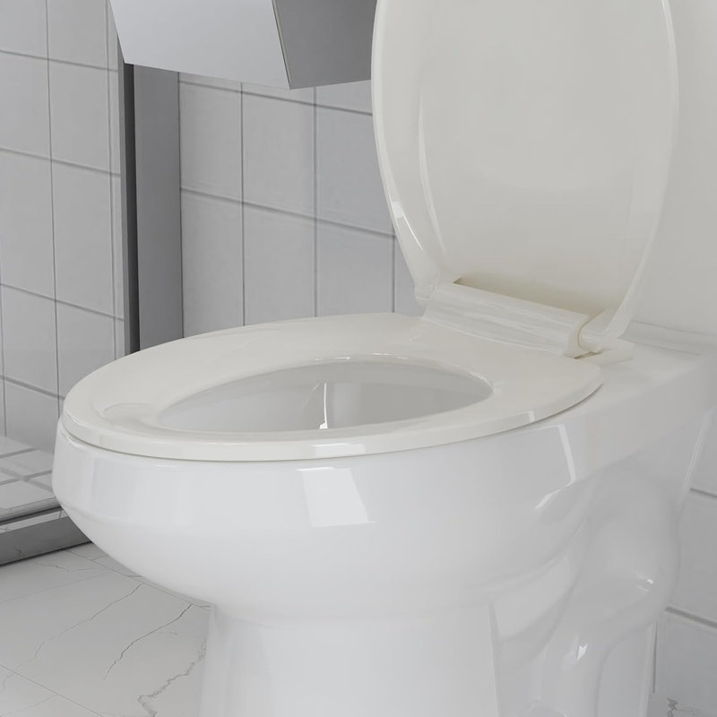 Soft Close Commercial Toilet Seat - Durable Plastic, Grip-Tight Bumpers, Quick-Release, Easy Install & Clean, Fits Elongated Standard Toilets, 19'' Biscuit Color