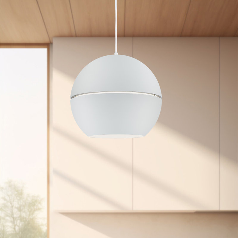 Luminaire suspendu à globe unique à 1 lumière, Blanc, H 14,5 po x l 16 po x P 16 po