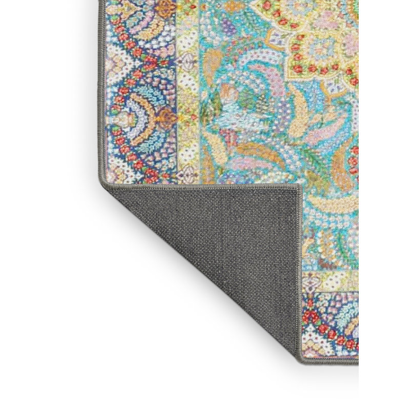 Tapis bleu/jaune/rose Wani, Rectangle 5 pi x 7 pi