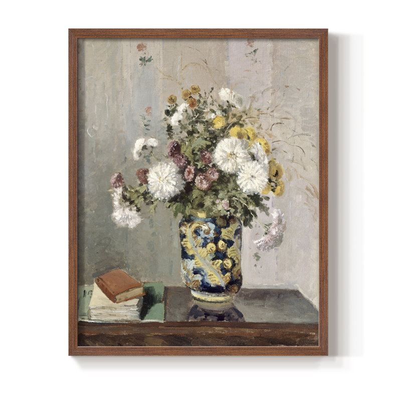 Impression florale rétro avec cadre CL - bois massif, H 21 po x l 17 po, Noyer