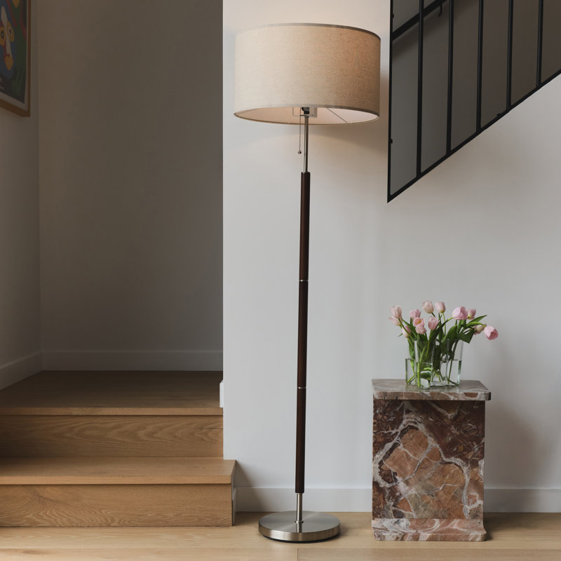 Carter 65 in. Mid-Century Modern LED Energy Efficient Floor Lamp with Fabric Drum Shade