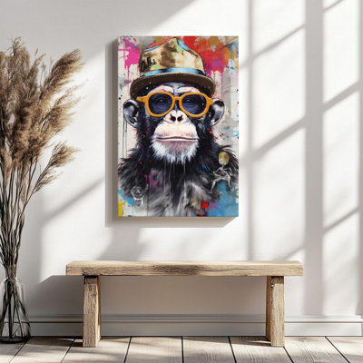 1Pc Framed Canvas Poster Print Gorilla Portrait, Hip-Hop Hat and Sunglasses, Street Graffiti Art Style Wall Art Decor, Perfect for Room Decor Living R