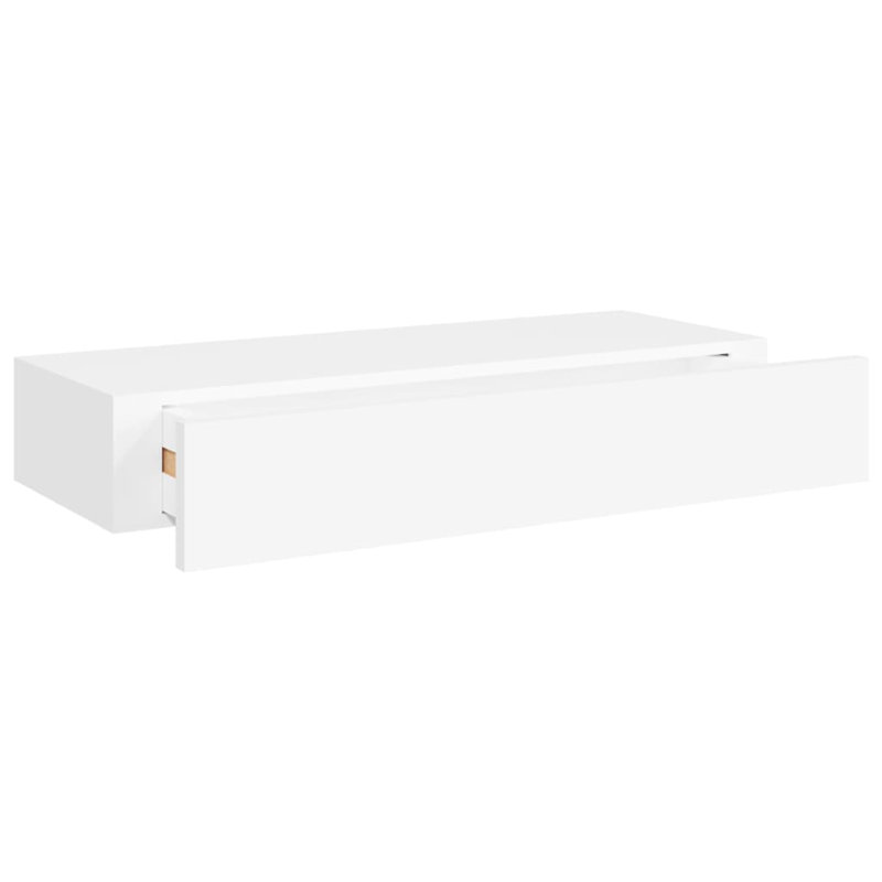 Azariana Floating Shelf with Drawer, 10cm H x 60cm W x 23.5cm D, White