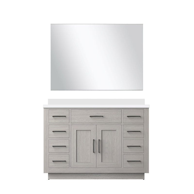 Ensemble de meuble-lavabo simple 48 "avec miroir, Chêne blanc, Marbre de culture blanc