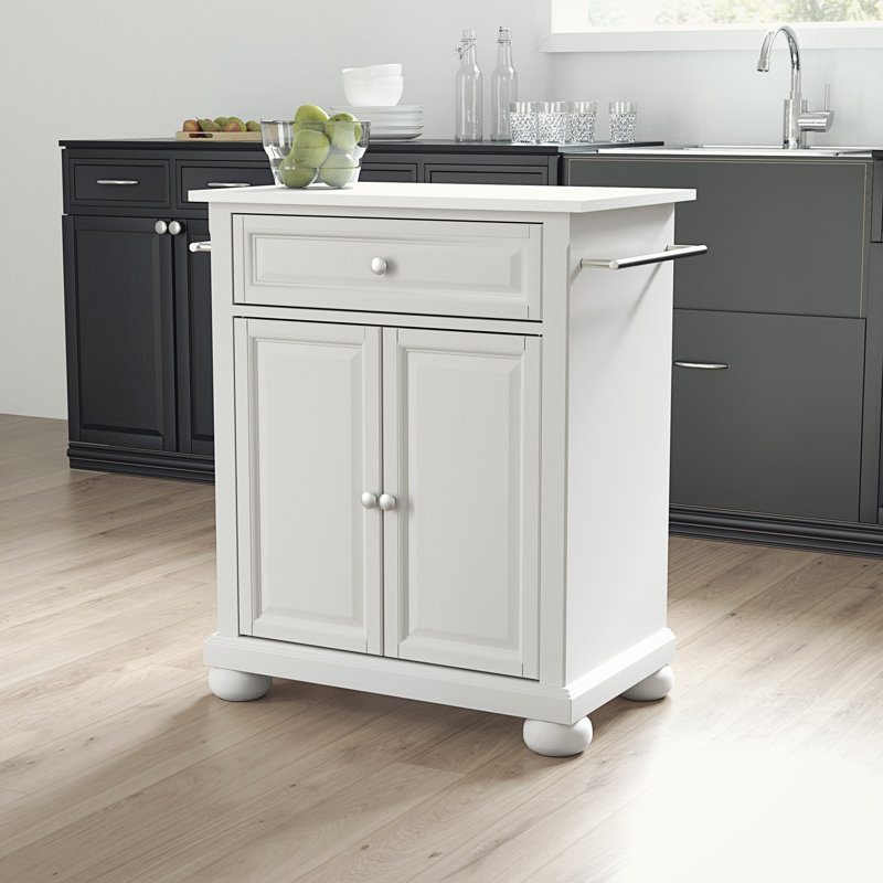 Abdulkadir Granite Top Kitchen Cart, White