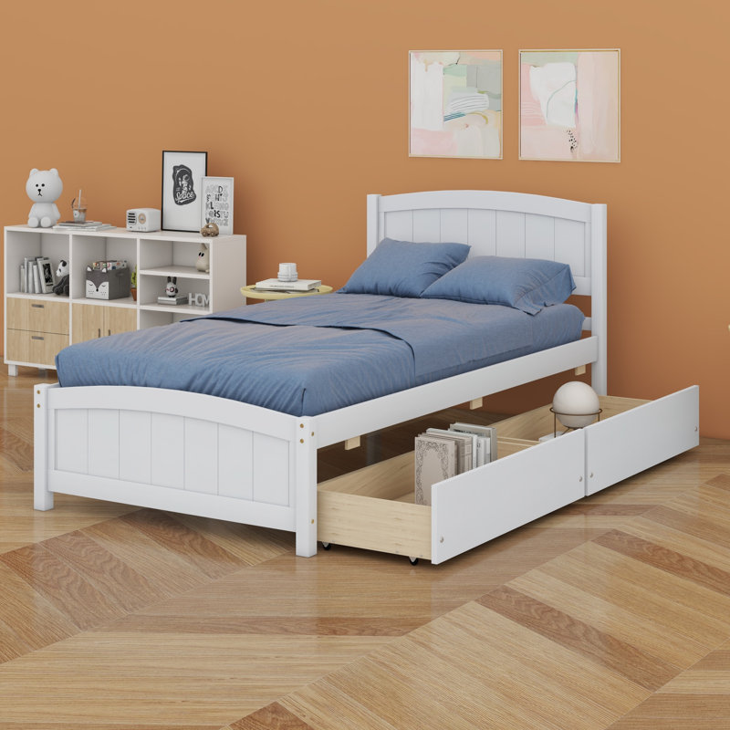 Lit plateforme avec tiroirs, Blanc