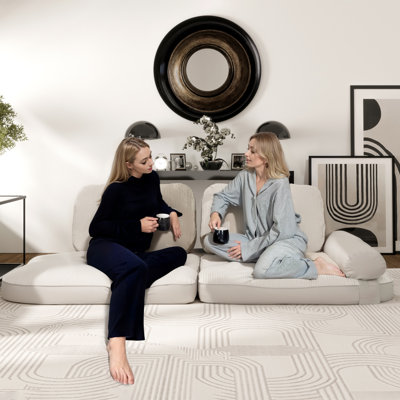 Canapé modulaire en velours rayé crème 2 pièces