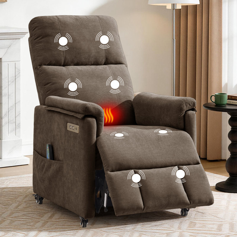 Recliner Chair, Electric Recliners with Heat and Massage, Small Recliner for Small Space, Recliner with USB Ports & Side Pockets