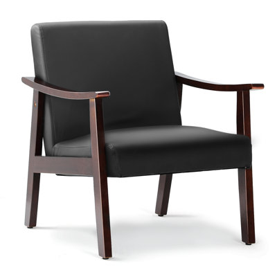 Upholstered Accent Chair, Modern PU Leather Armchair Reception Chair With Armrests And Wooden Legs