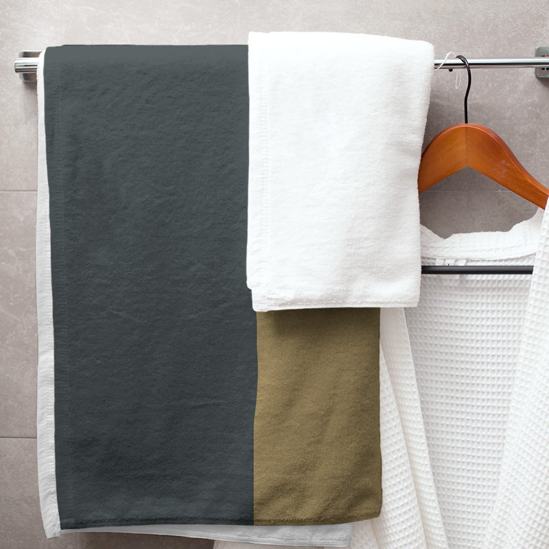 Lightweight Bath Towel, Steel Gray/Gold/Black, Poly/Cotton