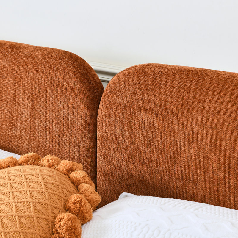 Lit plateforme tapissier avec dossier, Très grand, Ocre