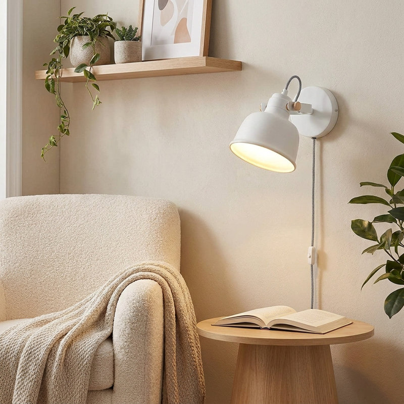 Modern Plug in Reading Wall Sconce with Adjustable Rotating Head, Minimalist Nordic Bedside Wall Lamp with Switch for Bedroom and Apartment
