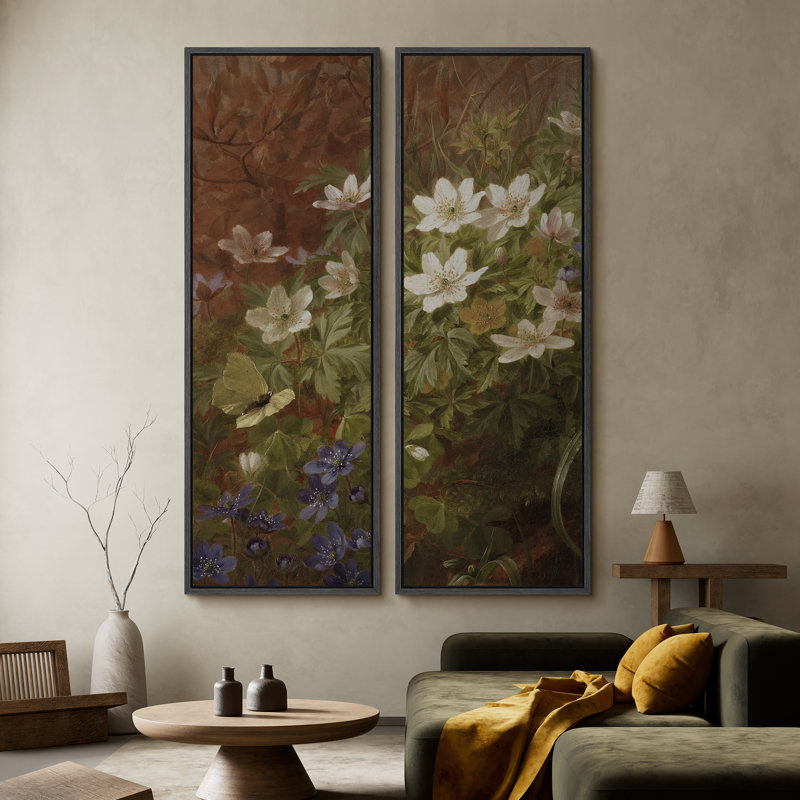 Ensemble de 2 toiles encadrées 20 x 60 pouces Vintage Floral and Landscape, Noir