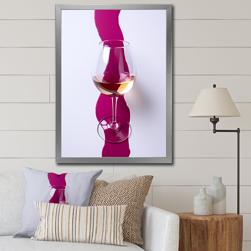 Verre à vin blanc présentation magenta, H 44 po x l 34 po x P 1,5 po, Cadre simple argenté