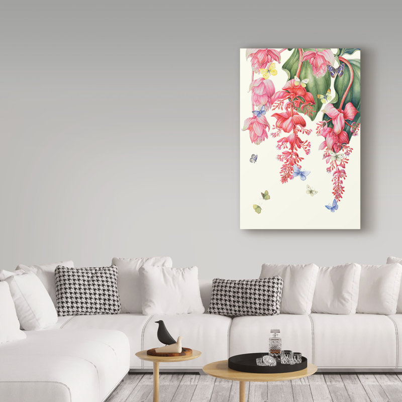 Medinilla Pink Floral Canvas Art with Butterflies, 12 x 19