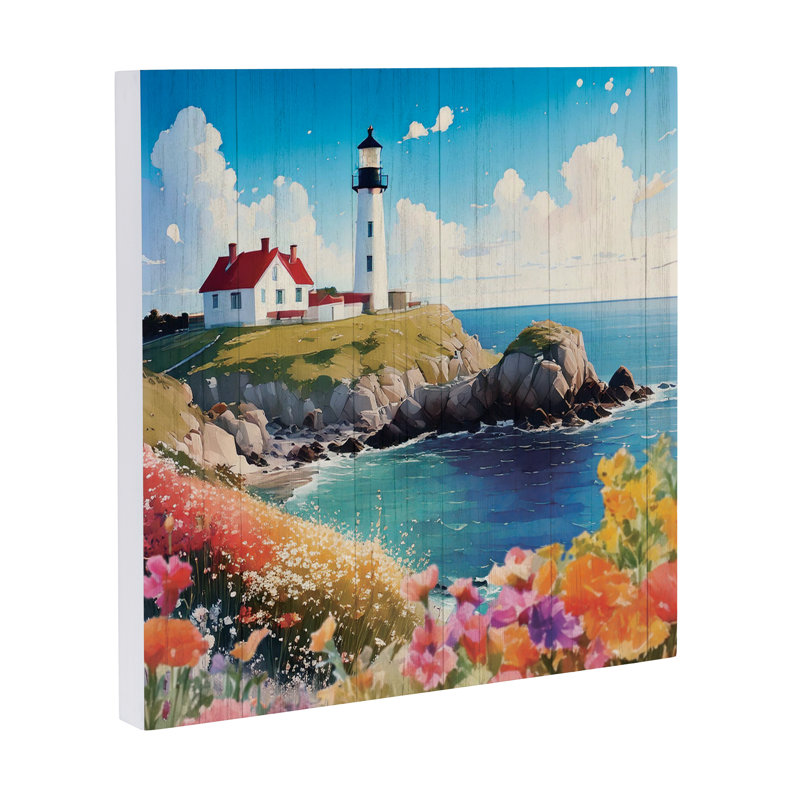 Coastal Wooden Wall Art Lighthouse 12x12"