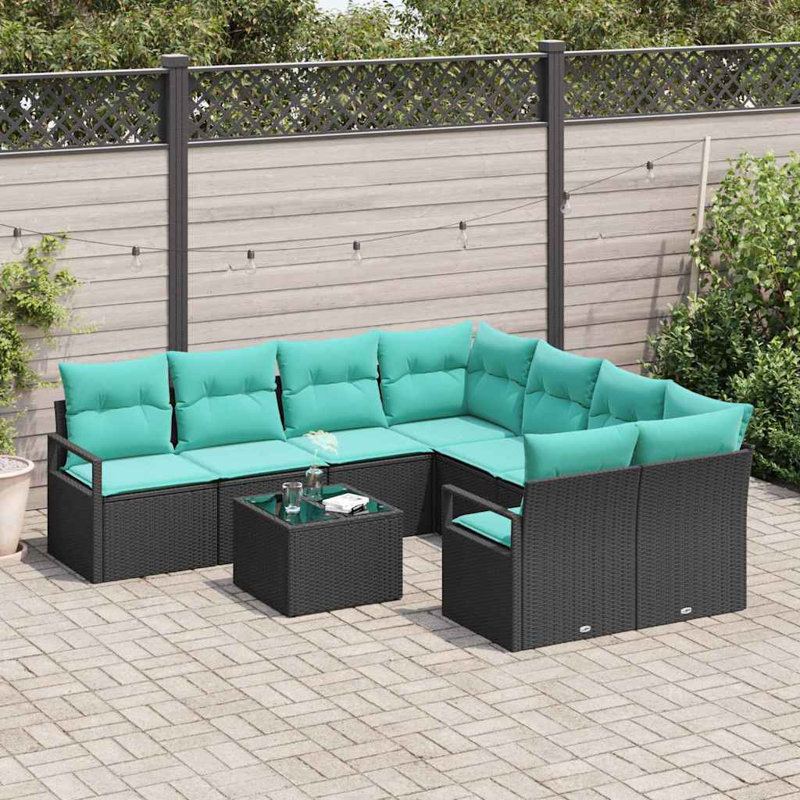  Ensemble de canapé de jardin 9 pièces noir et turquoise 55 x 55 x 37 cm