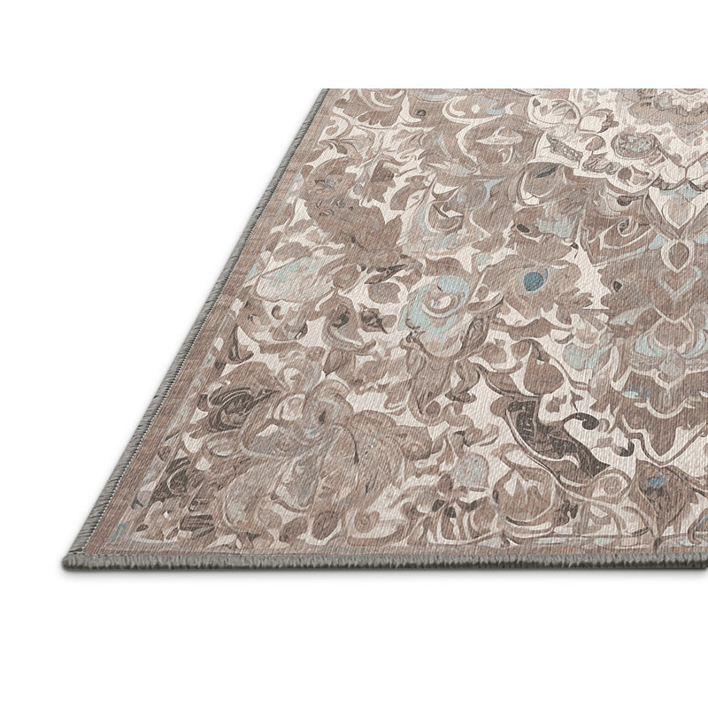 Machine Washable Gray Area Rug, Square 4'