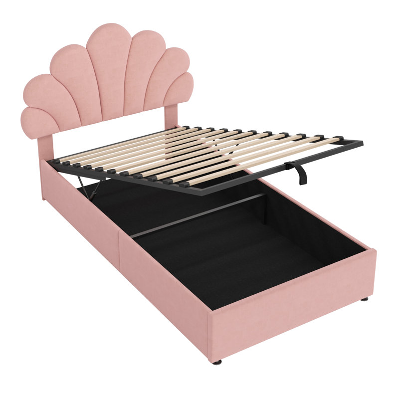 Double Size Ottoman Bed Velvet, Pink, Single (3')