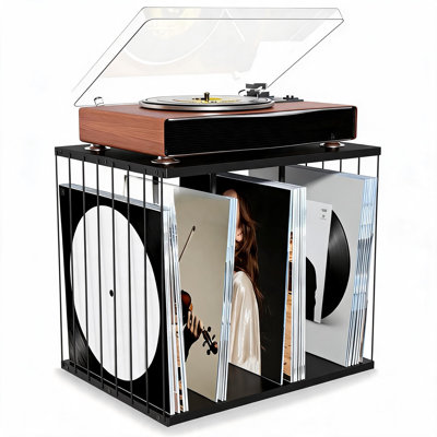 Organisateur de disques en vinyle d'une capacité de 80+, support de rangement en métal et en bois pour tourne-disque et albums LP