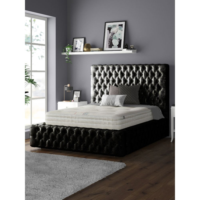 Clovis Upholstered Bed, Super King (6'), Black Crush, Crush Velvet