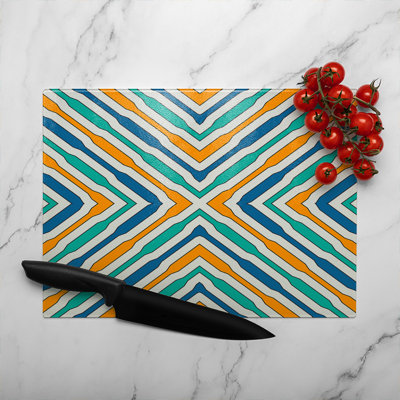 Ethnic Geometric Figures Glass Chopping Board