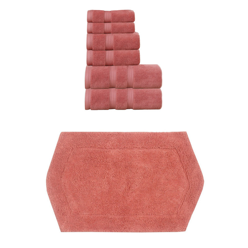 Ensemble de serviettes 100% coton et tapis de bain 1 pièce Bryd Collection, Corail