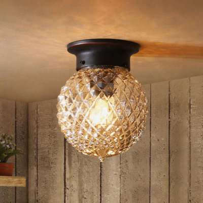 Faceted Amber Glass Globe Ceiling Fixture