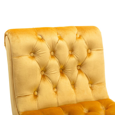 Modern Velvet Armless Accent Living Room Chair / Leisure Chair,Upholstered Fabric Button Comfortable Chair With Wooden Legs For Bedroom, Living Room, Office (Velvet)