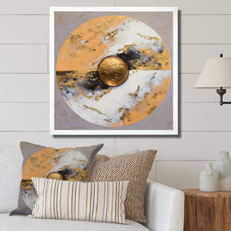 Or blanc Yin et Yang I - reproduction sur toile, 16" H x 16" W, Silver Picture Framed