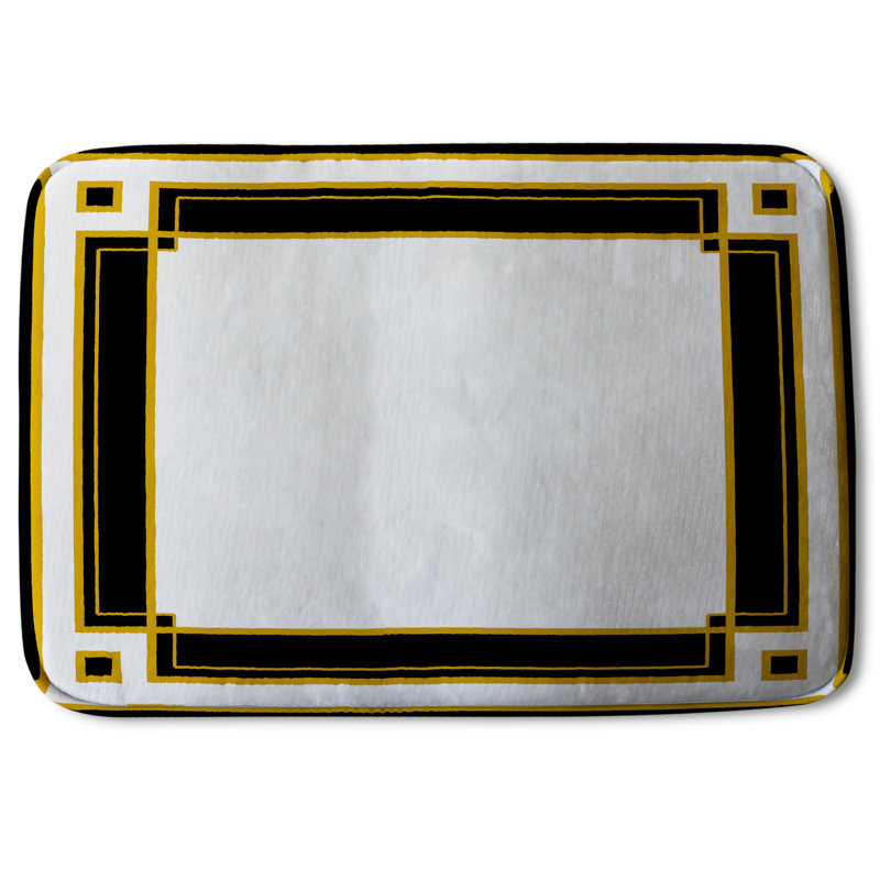 Guerrier Non-Slip Bath Rug, Black & Gold Geo Border