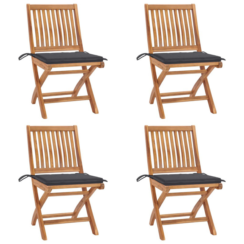 Chaise de patio pliante en teck avec coussin, Bleu ciel