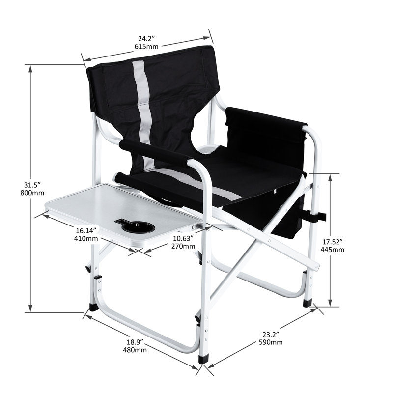 Oversized Fishing Chair With Storage Pockets & Side Table, 400lbs Weight Capacity, Black/grey, Comfortable And Lightweight Camping Padded For Outdoor Relaxation