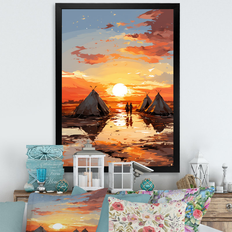 Tentes sahraouies, paysage africain III, Cadre simple noir, H 20 po x l 12 po x P 1 po