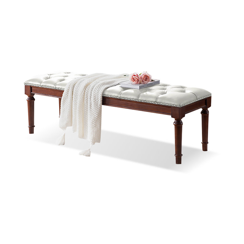Banc long en cuir blanc pour chambre à coucher et entrée de style moderne, H 17,72 po x l 55,12 po x P 15,75 po, Blanc