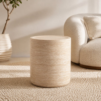 Table de bout ronde avec motif Mars pour le salon, table d'appoint tambour moderne pour les petits espaces, table de chevet pour la chambre à coucher, assemblage sans besoin (motif Mars)