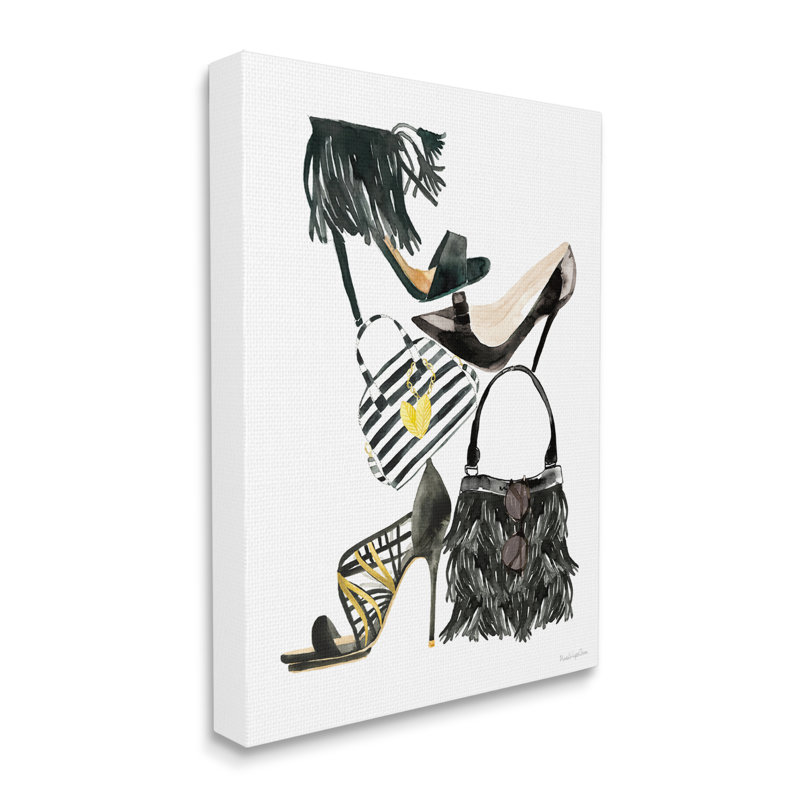 Glam Fashion Accessory Stack Fringe Shoes And Purse, H 20 po x l 16 po, Toile tendue