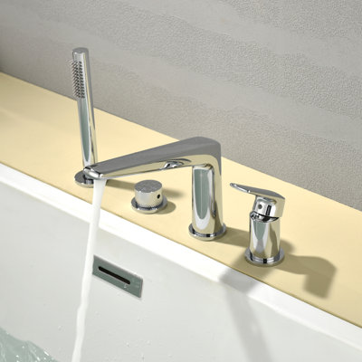 4-Hole Tub Faucet With Hand Shower, Solid Brass Bathtub Faucet Set