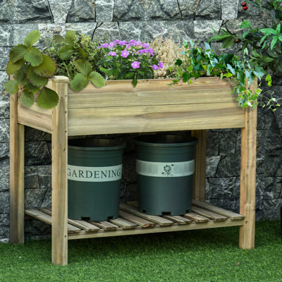 36" X 20" 30" Elevated Backyard Garden Planter With Shelf - Create A Colorful Plant Veggies, Herbs, Flowers Raised Bed Legs And For Thriving Grow