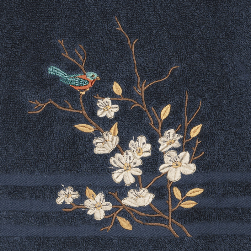 Serviette de bain en coton Spring Time, Bleu minuit