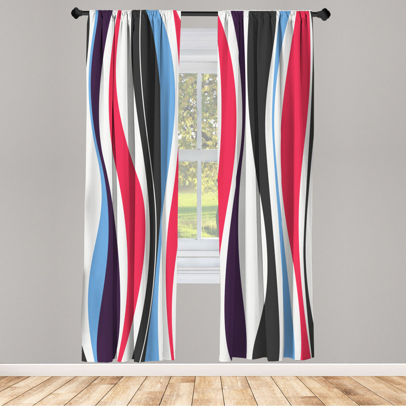 Microfiber Floral Semi-Sheer Rod Pocket Curtain Panels, 28" W x 95" L, White/Blue/Navy/Red/Black