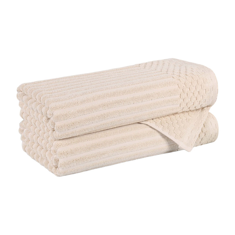 Ensemble de serviettes de bain en coton uni et à carreaux très absorbant Ruvins, Ivoire