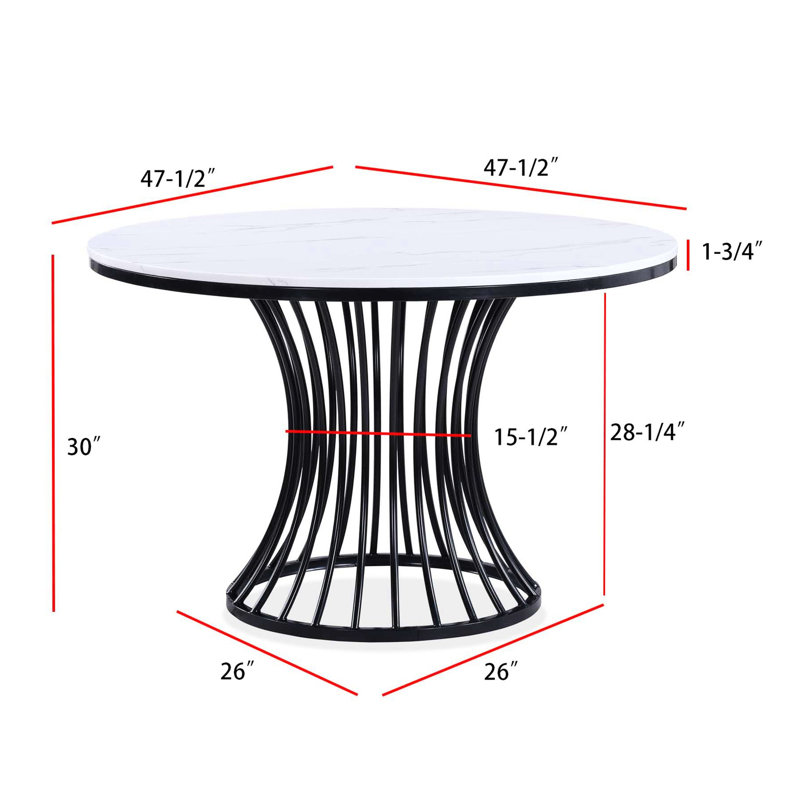 Table de salle à manger contemporaine contemporaine en faux marbre avec base en forme de cage en noir et blanc