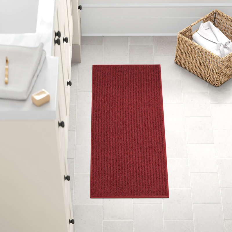 Viridian Nylon Bath Rug with Non-Slip Backing, Runner 22" x 60", Chili Pepper Red