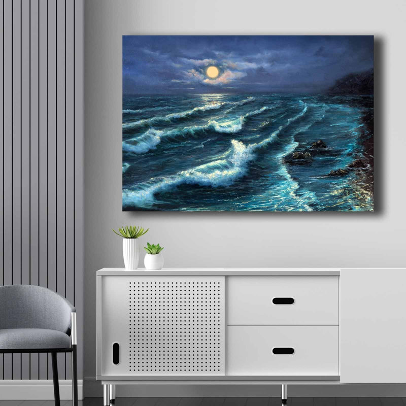 Superbe peinture décorative sur toile, 27,6 po x 39,4 po | 100% toile (épaisseur: 0,1 po) sur cadre 100% bois de pin (épaisseur: 0,9 po) | Couleurs éclatantes de bleu, bleu marine, jaune et noir | Parfait pour la décoration de la maison ou du bureau