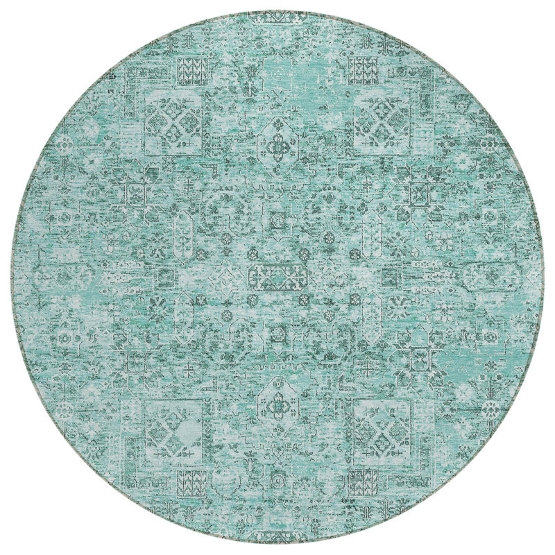 Everlee Flatweave Washable Ikat Indoor / Outdoor Rug, Round 8'