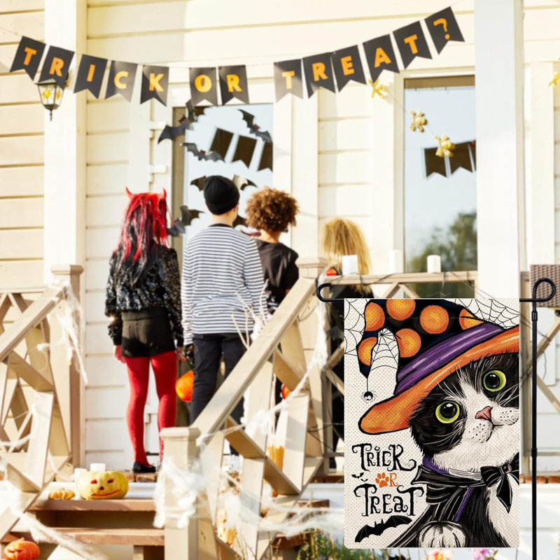 Drapeaux de jardin d'Halloween chat noir pour l'extérieur, drapeaux de jardin de Noël 12 pi x 18 pi, double face, chaton mignon