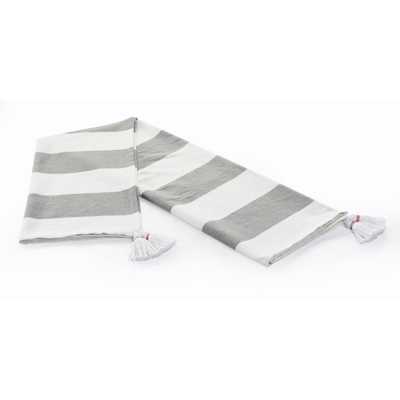  Jeté rayé 100% coton avec pampilles, Gris / rayures blanches 2