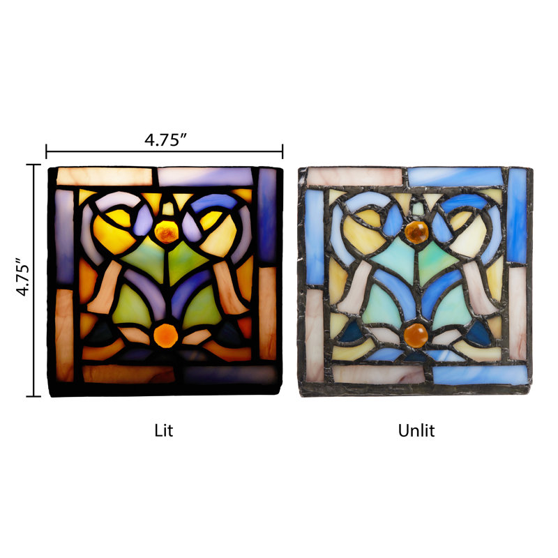 4.75"H Blue Flourishes Stained Glass Candle Holder